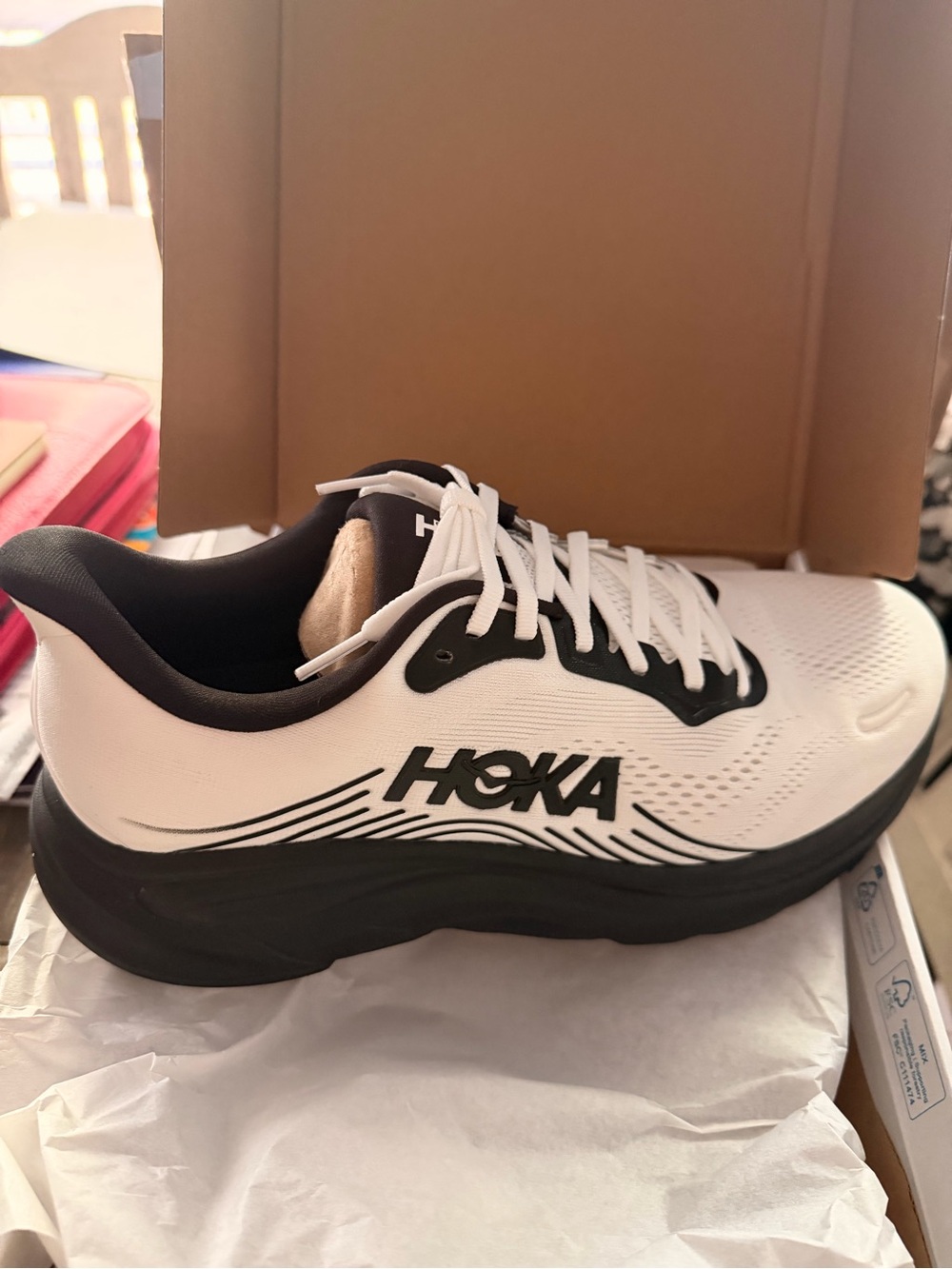Hoka White and Black Women's Cushioned Running Sneakers